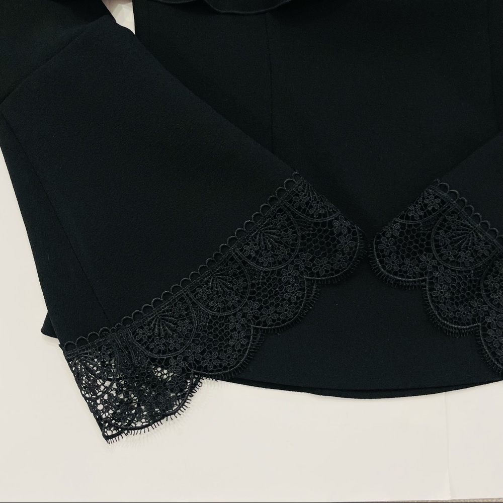 Black One Shoulder Ruffle Lace Trim Bell Sleeve Blouse Top - Picture 8 of 11